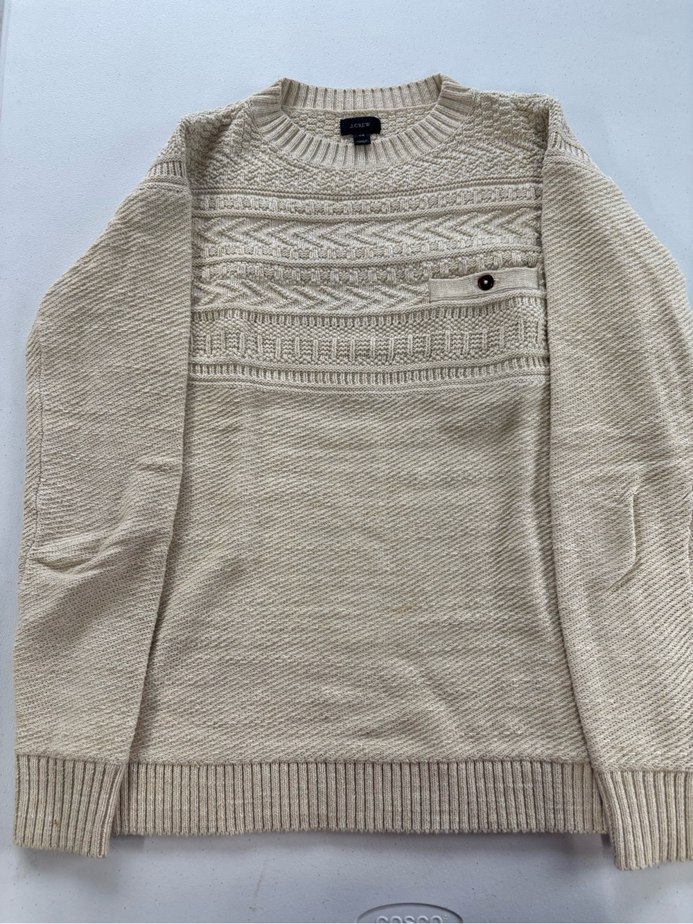 J. Crew Men's Cream Patterned Knit Crewneck Sweater